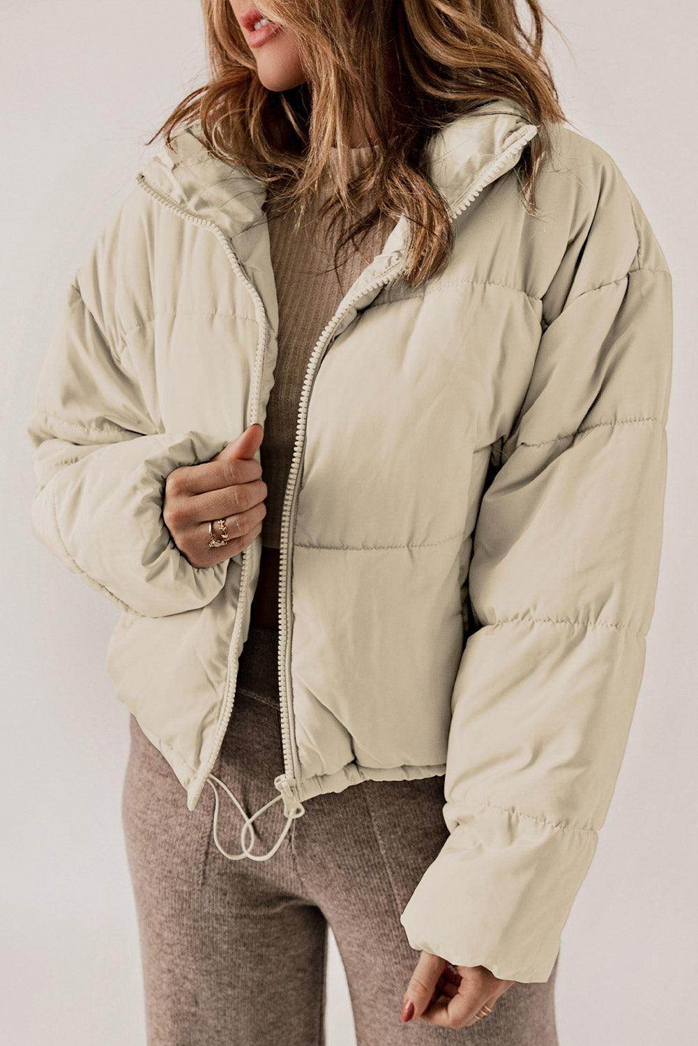 Zip Up Collared Neck Long Sleeve Winter Coat for Women - Selvanelle