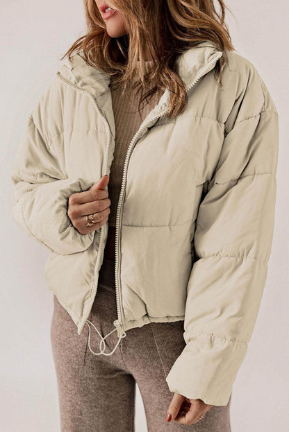 Zip Up Collared Neck Long Sleeve Winter Coat for Women - Selvanelle