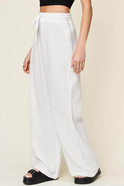 Double Take Full Size Texture Drawstring Wide Leg Pants - Selvanelle