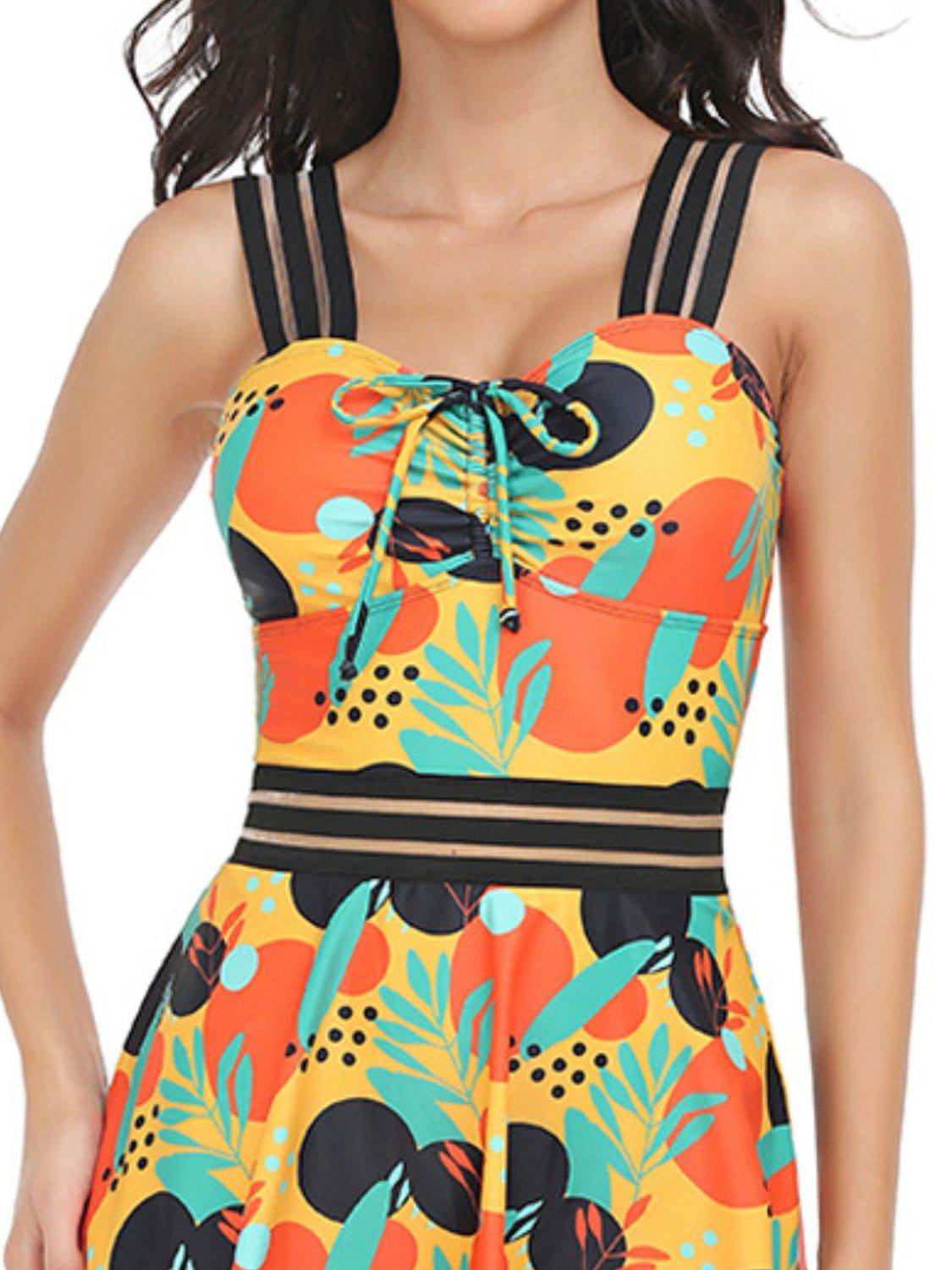 Ruched Printed Sweetheart Neck Two-Piece Swim Set - Selvanelle