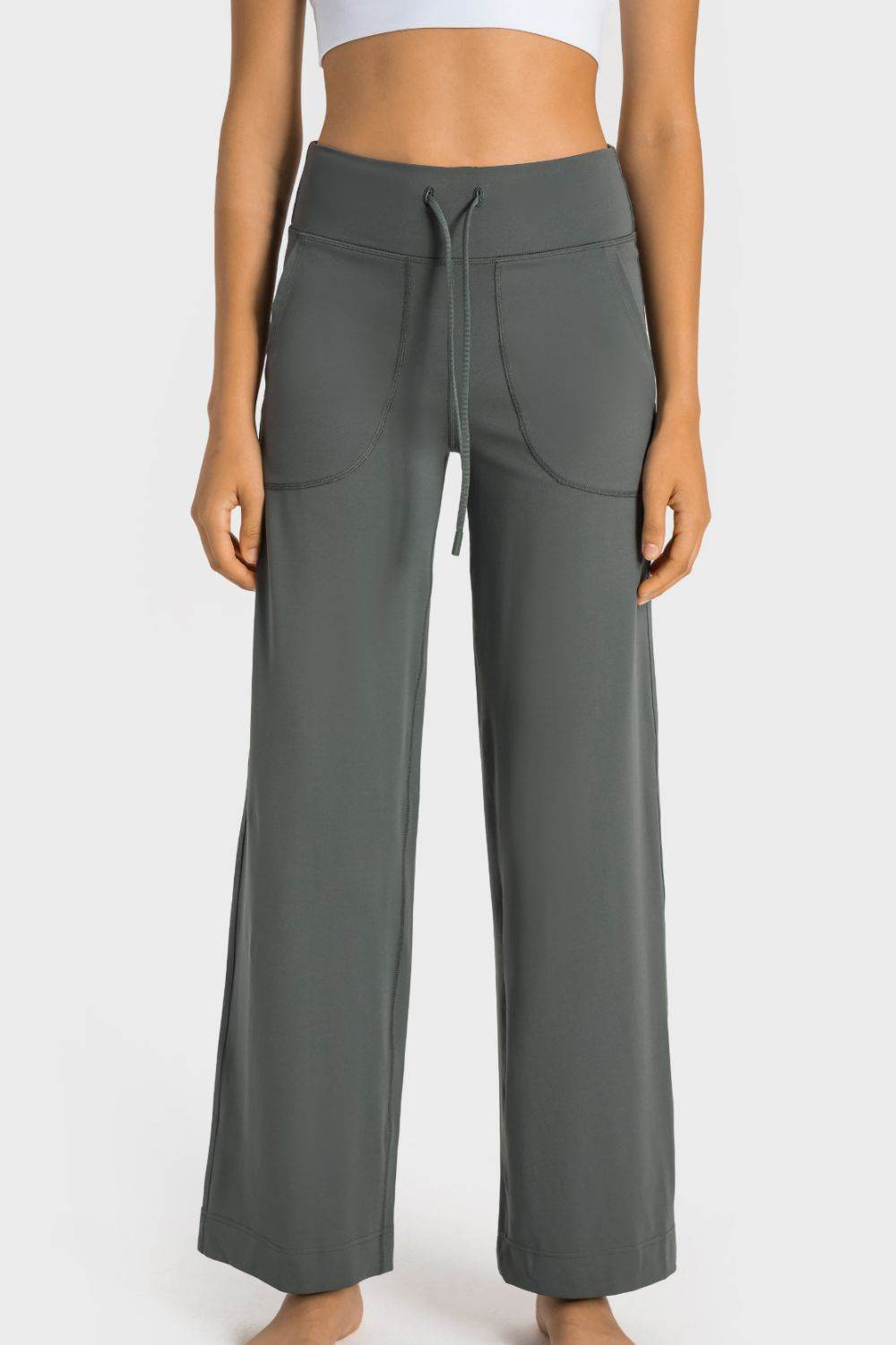 Millennia Drawstring Waist Wide Leg Sports Pants with Pockets - Selvanelle
