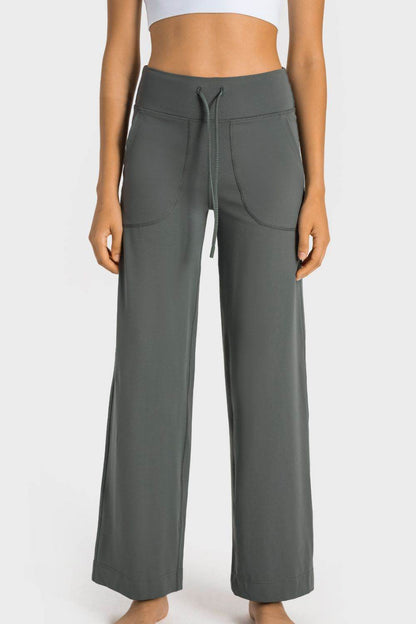 Millennia Drawstring Waist Wide Leg Sports Pants with Pockets - Selvanelle