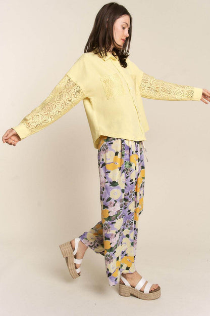 J.NNA Button Down Lace Long Sleeve Waffle Shirt for Women - Selvanelle