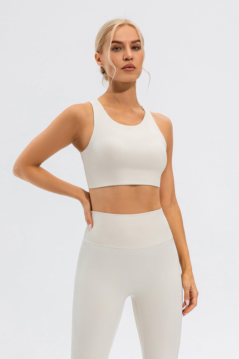 Round Neck Cutout Cropped Active Tank for Women Fitness