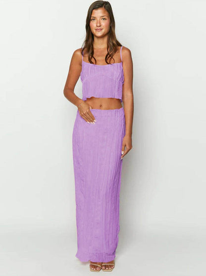 Square Neck Sleeveless Top and Ruched Skirt Set for Women - Selvanelle