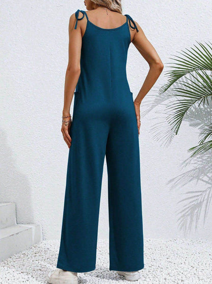 Scoop Neck Tie Shoulder Jumpsuit - Selvanelle