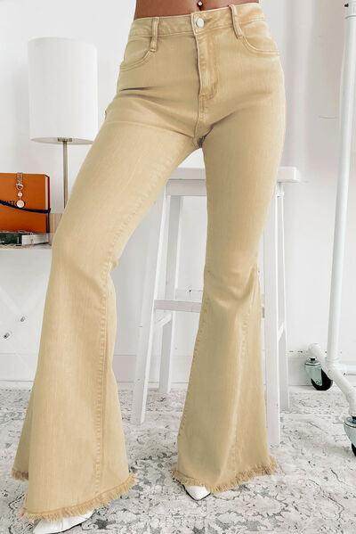 Raw Edge Mid Waist Flared Jeans for Trendy Women - Selvanelle
