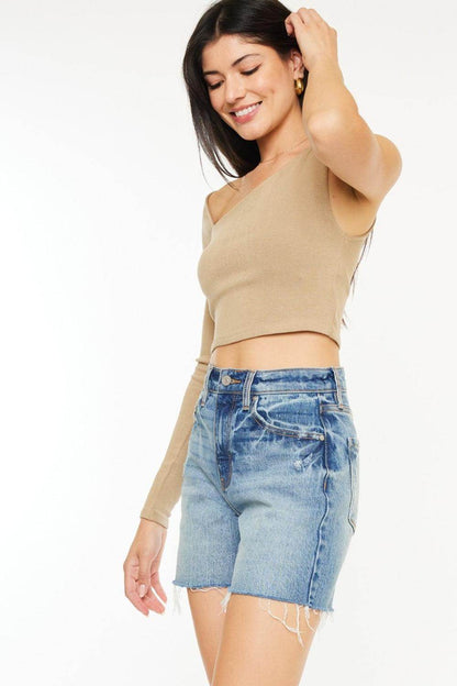 Kancan Full Size Raw Hem High Waist Denim Shorts for Women - Selvanelle
