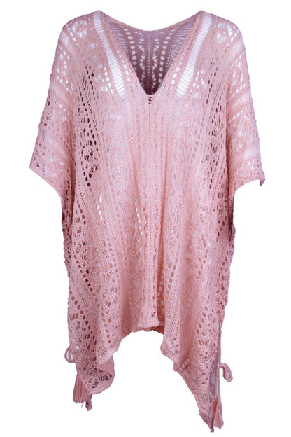 Angel Wings Cutout V-Neck Cover-Up with Tassel - Selvanelle