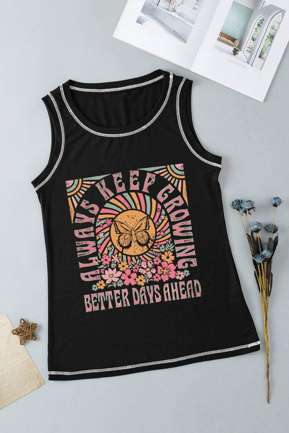 Graphic Round Neck Tank Top for Women - Comfortable Fit - Selvanelle