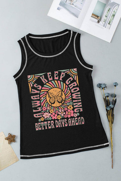 Graphic Round Neck Tank Top for Women - Comfortable Fit - Selvanelle