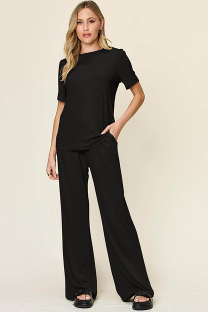 Double Take Full Size Round Neck Short Sleeve T-Shirt Set - Selvanelle