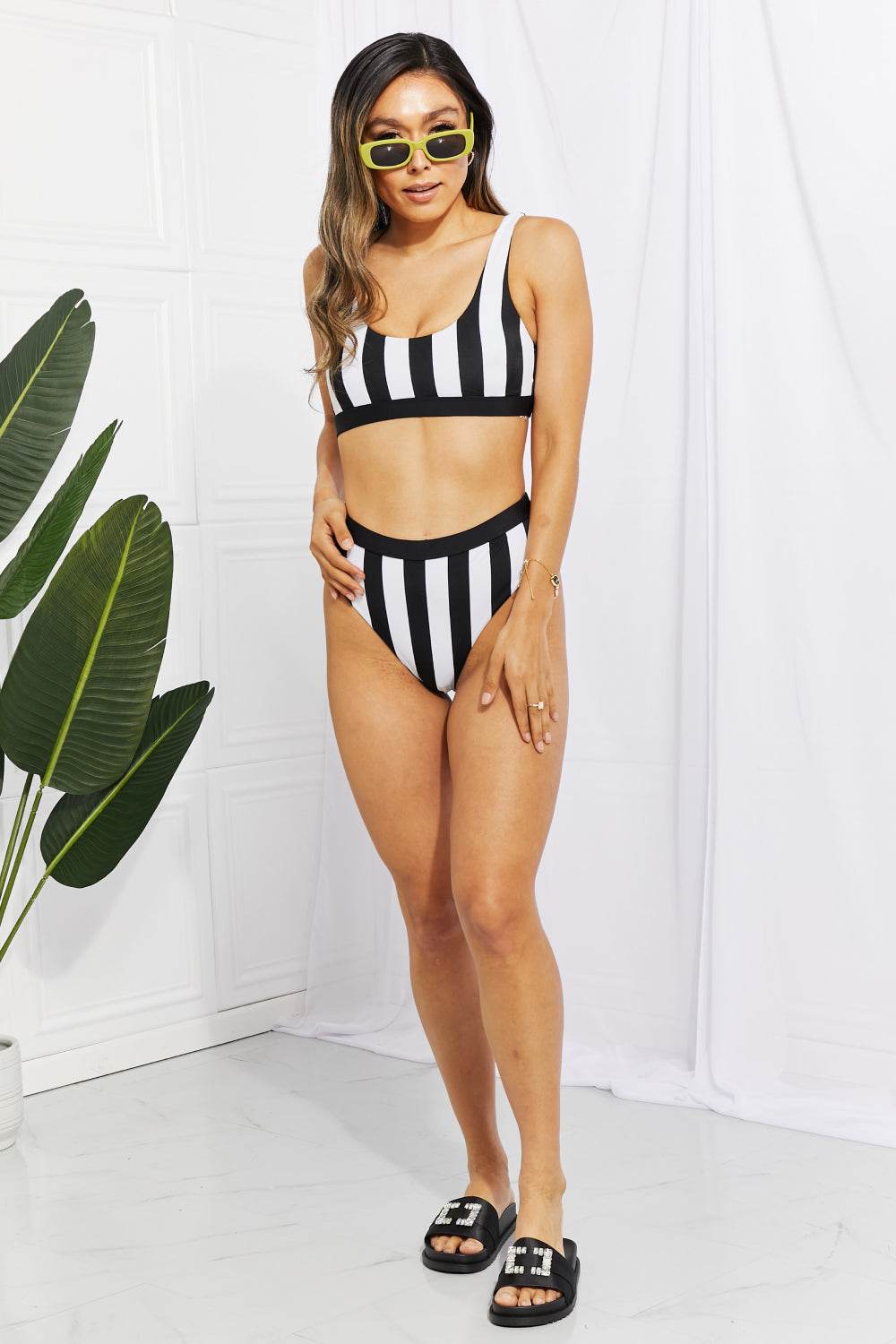 Striped Tank High Waist Bikini - Selvanelle
