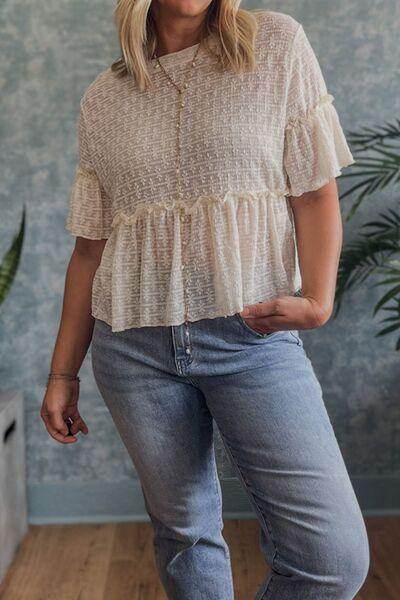 Frill Round Neck Half Sleeve Blouse for Women in Stylish Design - Selvanelle