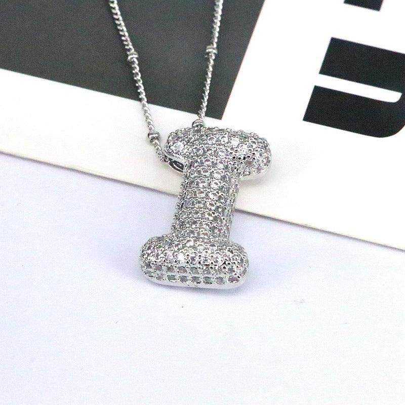 Copper Inlaid Zircon Letter Pendant Necklace for Women - Selvanelle