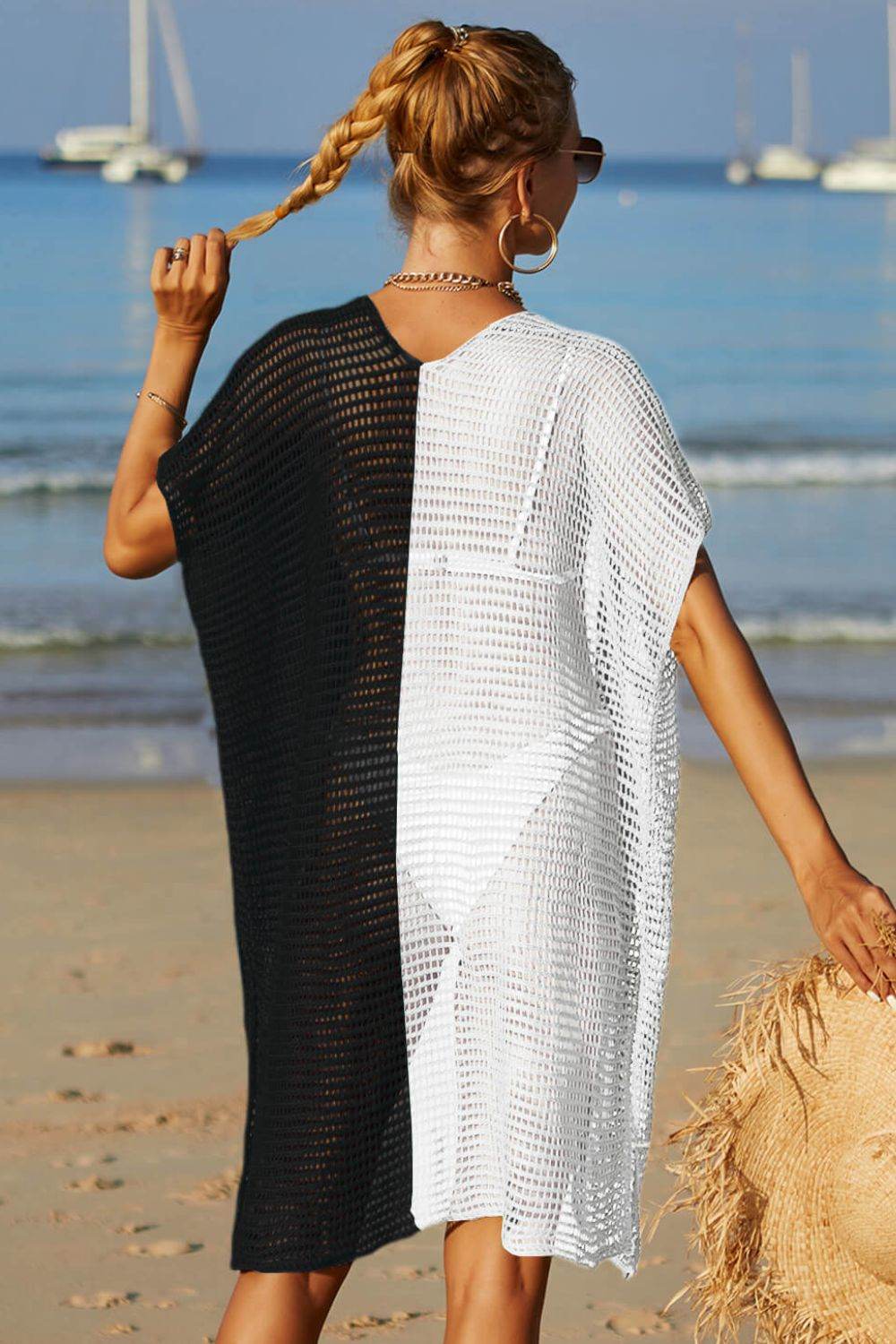 Angel Wings Two-Tone Side Slit Open Front Cover Up - Selvanelle