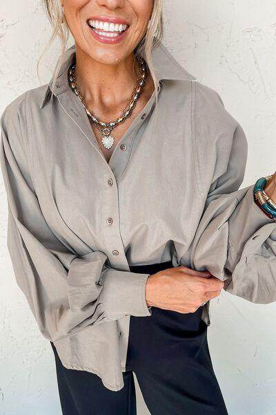 Button Down Collared Neck Long Sleeve Shirt for Women - Selvanelle