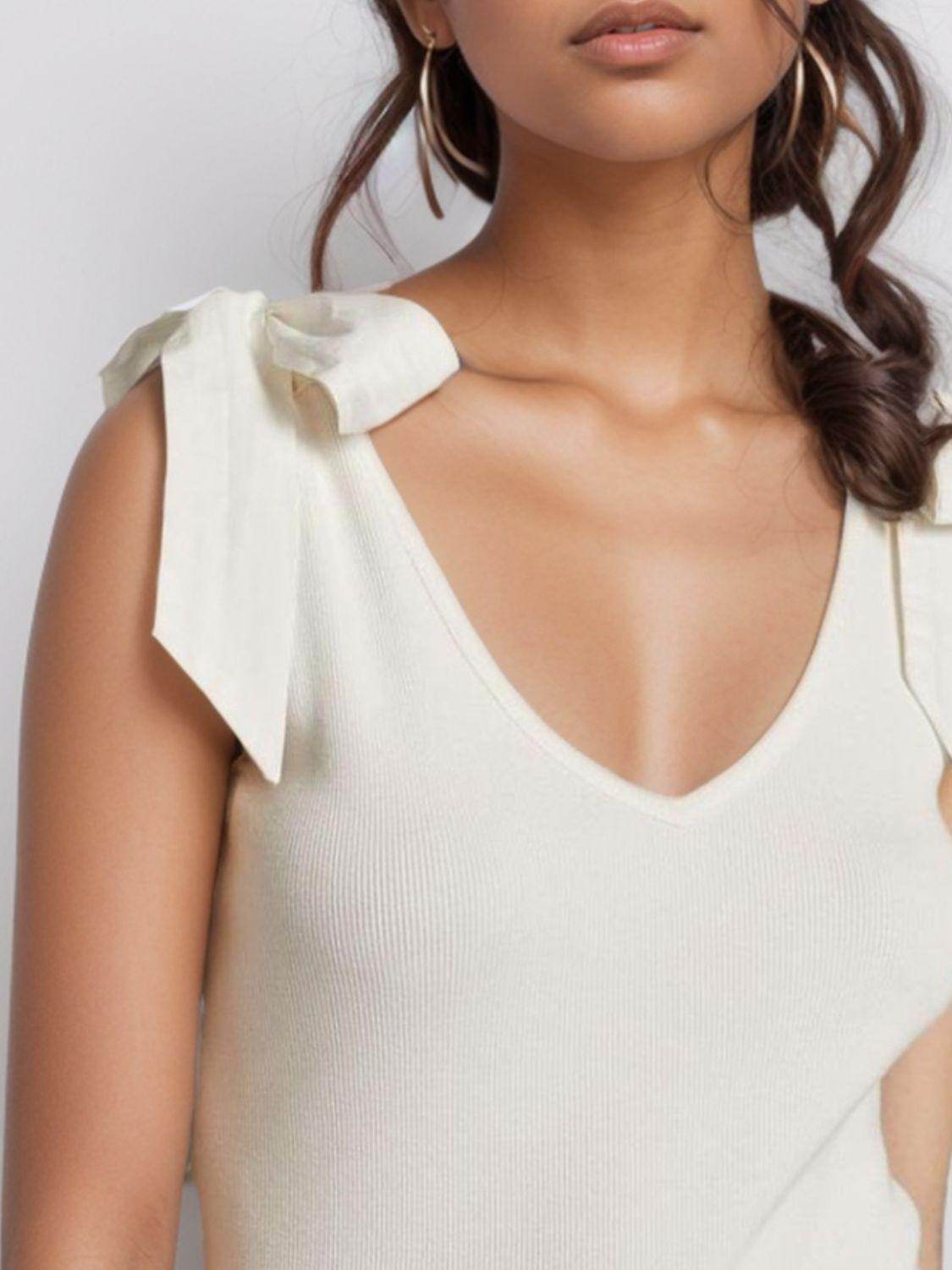 V-Neck Tie Shoulder Tank Top for Women with Stretch Fabric - Selvanelle