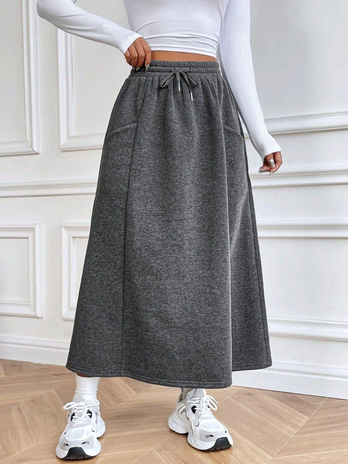 Drawstring Midi Skirt with Pockets for Stylish Comfort