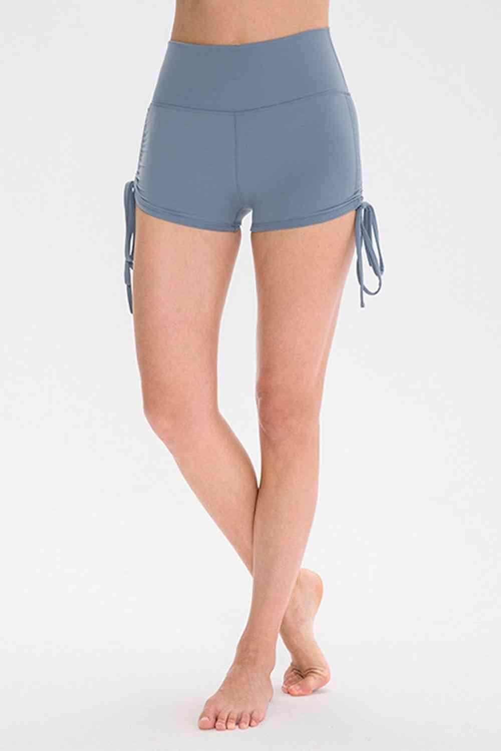 Drawstring Wide Waistband Side Tie Sports Shorts for Women - Selvanelle