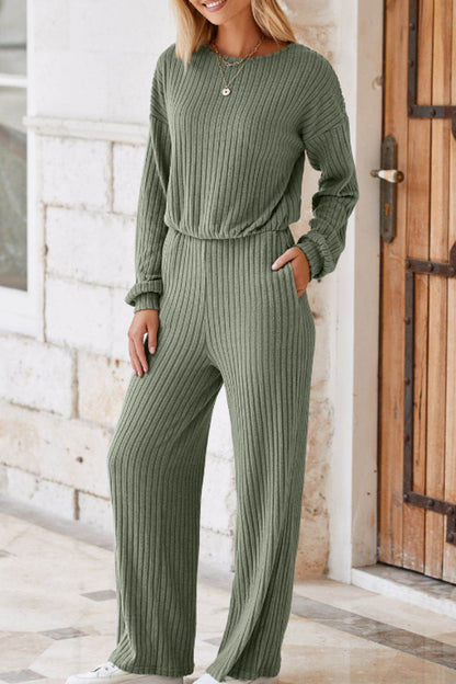 Round Neck Long Sleeve Jumpsuit - Selvanelle