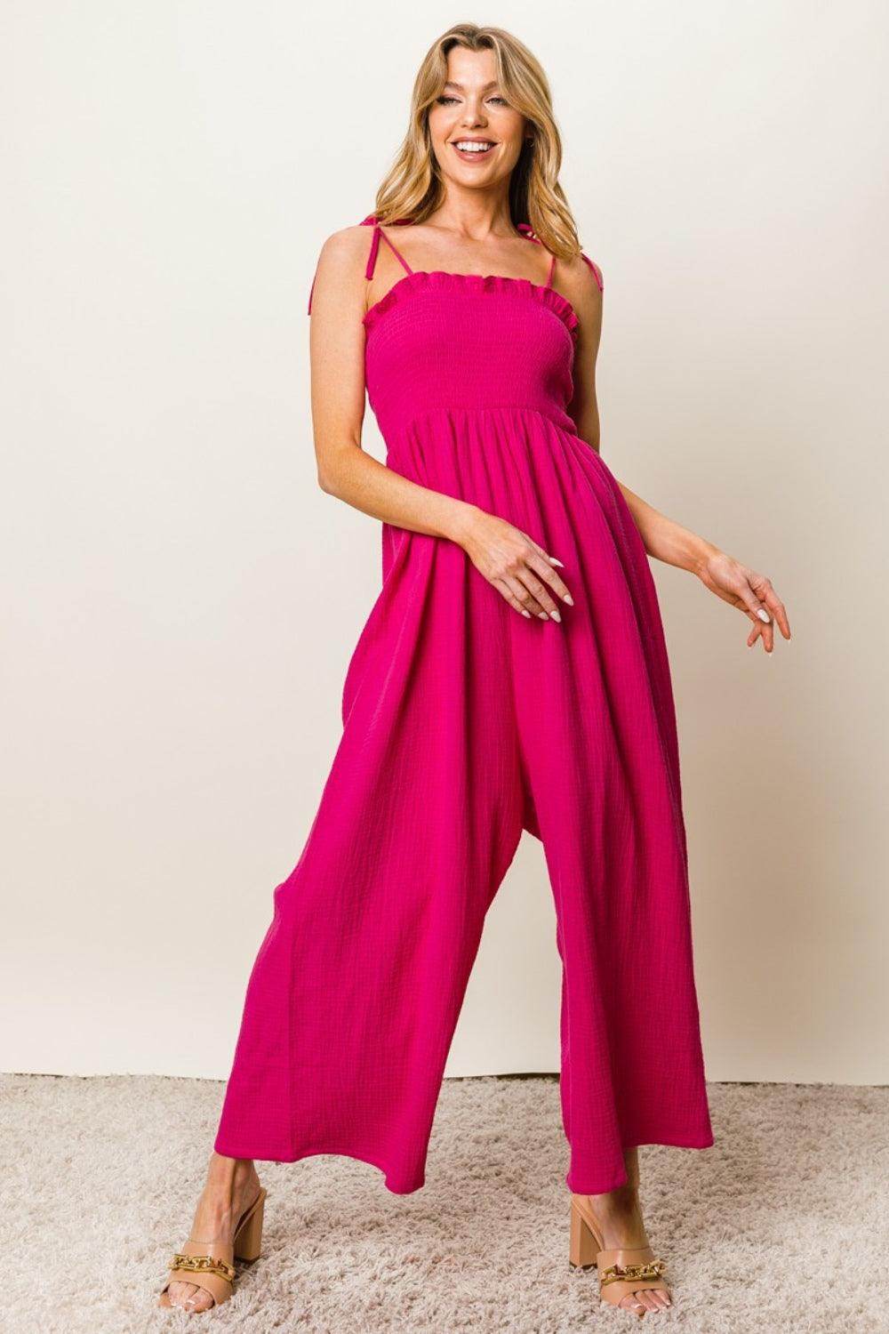 BiBi Texture Smocked Sleeveless Jumpsuit for Stylish Comfort - Selvanelle