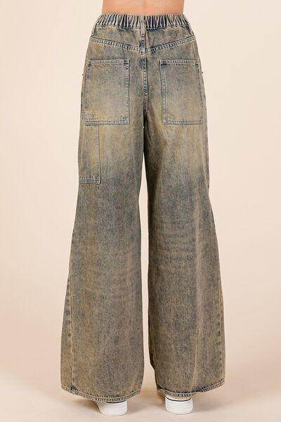 Mittoshop Washed Wide Leg Jeans with Pockets for Women - Selvanelle