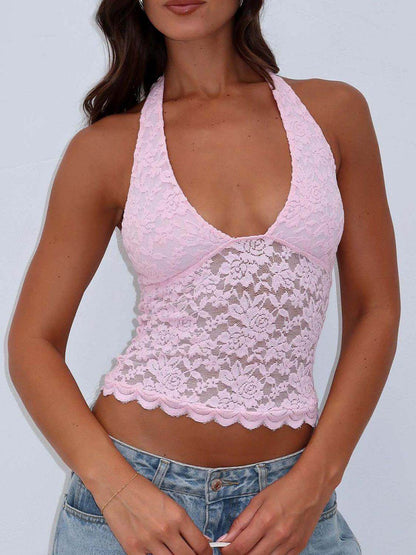 Lace Backless Halter Neck Cami for Women - Trendy Style - Selvanelle