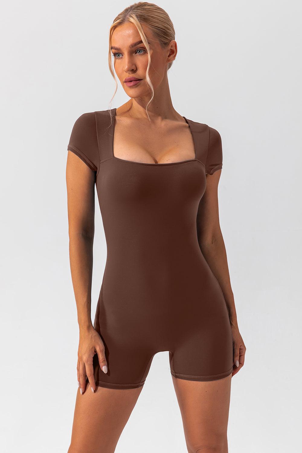 Square Neck Cap Sleeve Active Romper for Everyday Wear