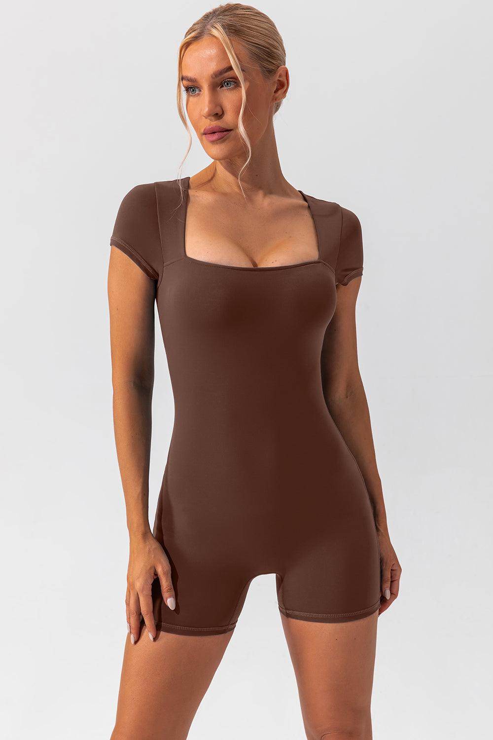 Square Neck Cap Sleeve Active Romper for Everyday Wear - Selvanelle