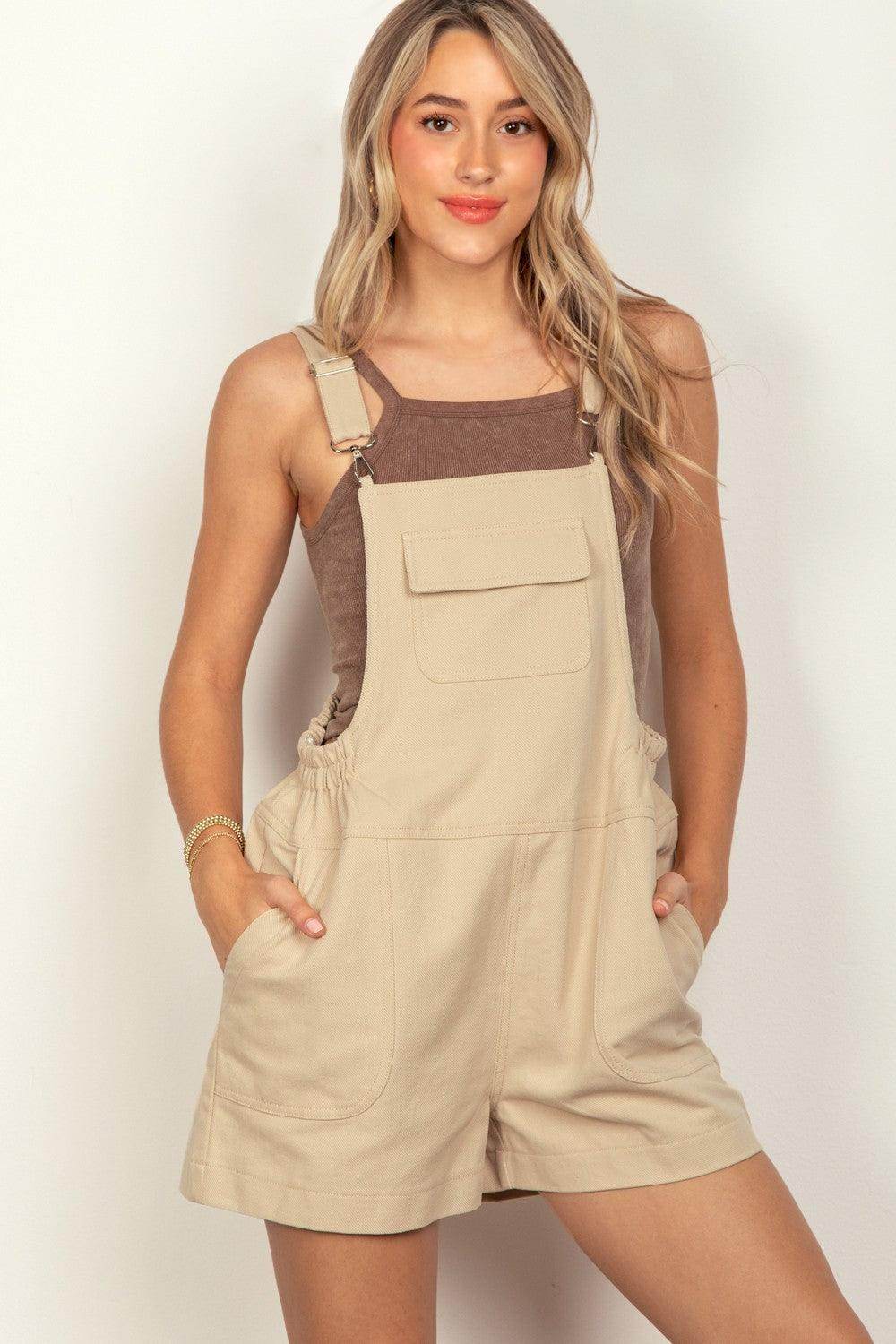 Very J Adjustable Suspender Overalls with Pockets for Women - Selvanelle
