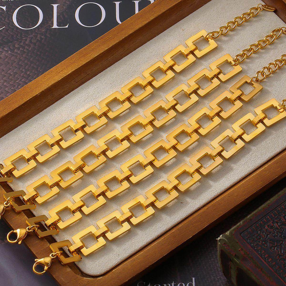Titanium Steel Hollow Square Chain Bracelet for Men and Women - Selvanelle