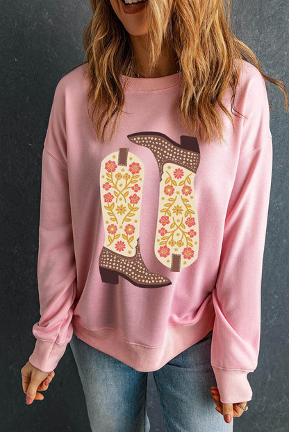 Boot Graphic Long Sleeve Sweatshirt for Casual Style - Selvanelle