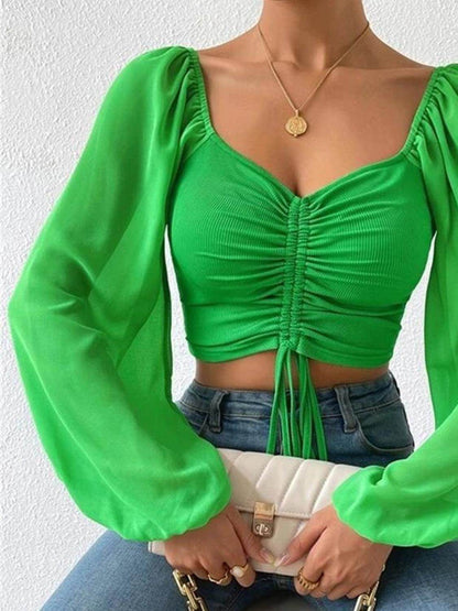 Drawstring Sweetheart Neck Cropped Top for Stylish Looks - Selvanelle