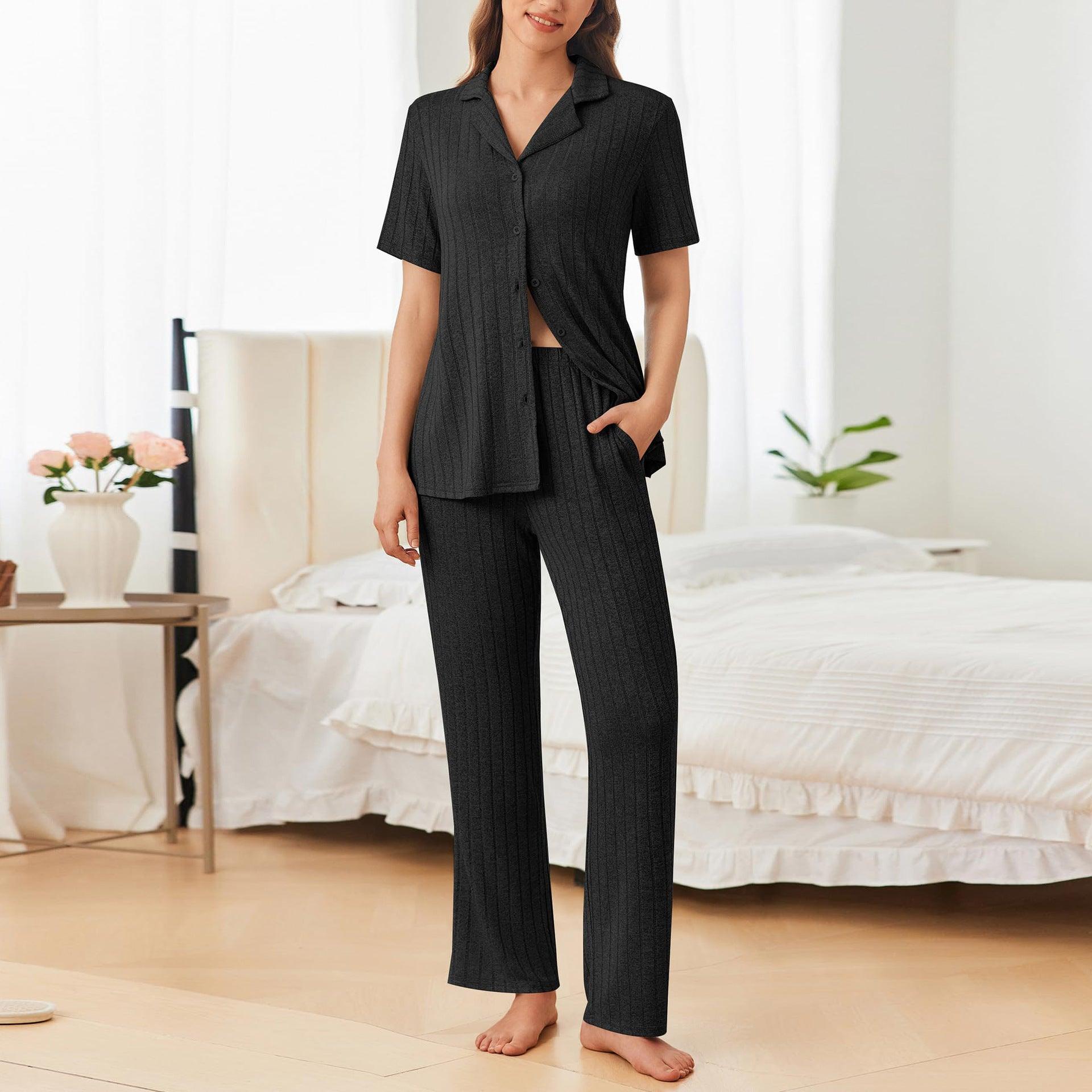 Button Down Long Sleeve Top and Pants Lounge Set for Women