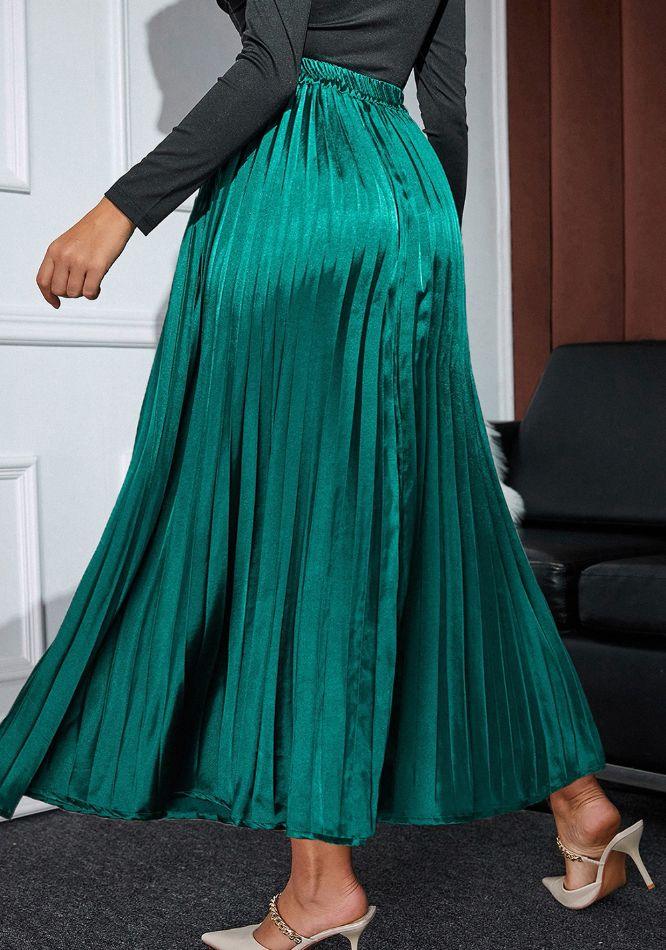 Elastic Waist Pleated Midi Skirt for Stylish Comfort