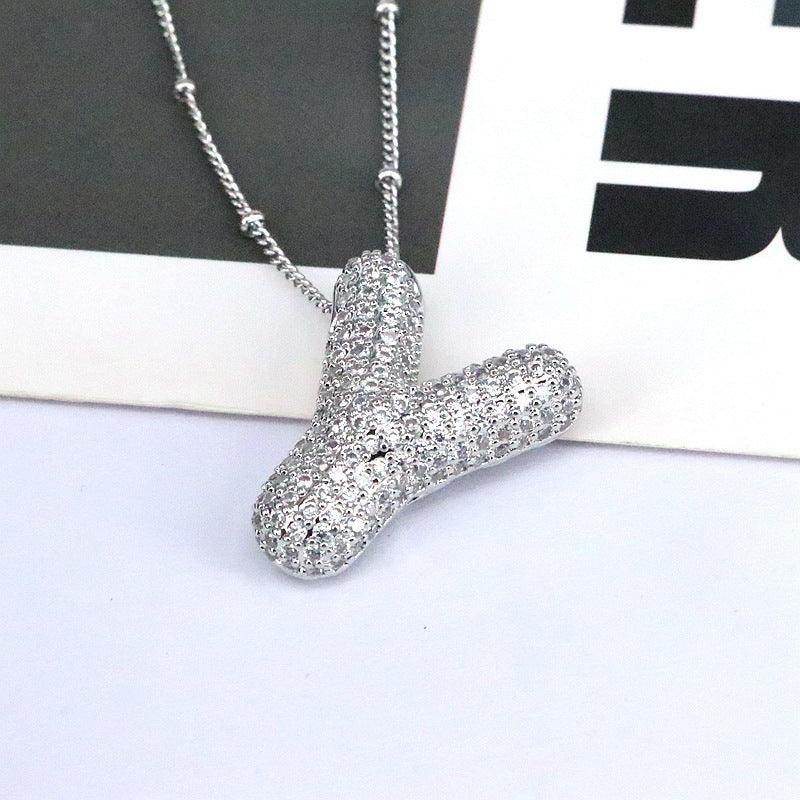 Copper Inlaid Zircon Letter Pendant Necklace for Women - Selvanelle