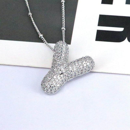 Copper Inlaid Zircon Letter Pendant Necklace for Women - Selvanelle