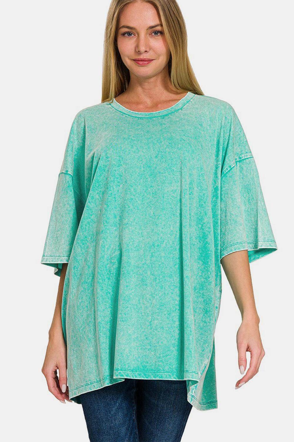 Zenana Full Size Washed Round Neck Drop Shoulder T-Shirt - Selvanelle