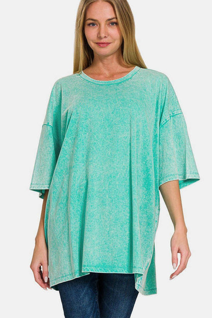 Zenana Full Size Washed Round Neck Drop Shoulder T-Shirt - Selvanelle