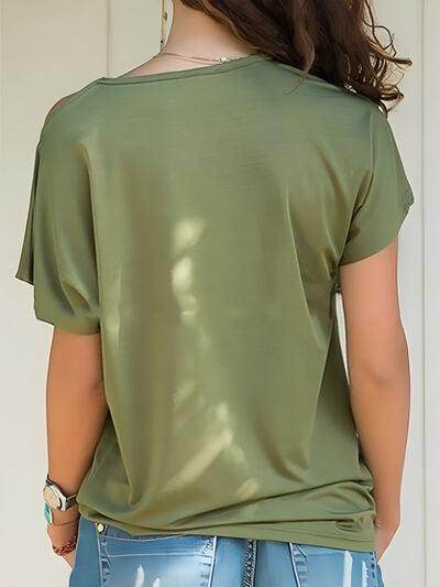 Asymmetrical Neck Short Sleeve T-Shirt for Women Fashion - Selvanelle