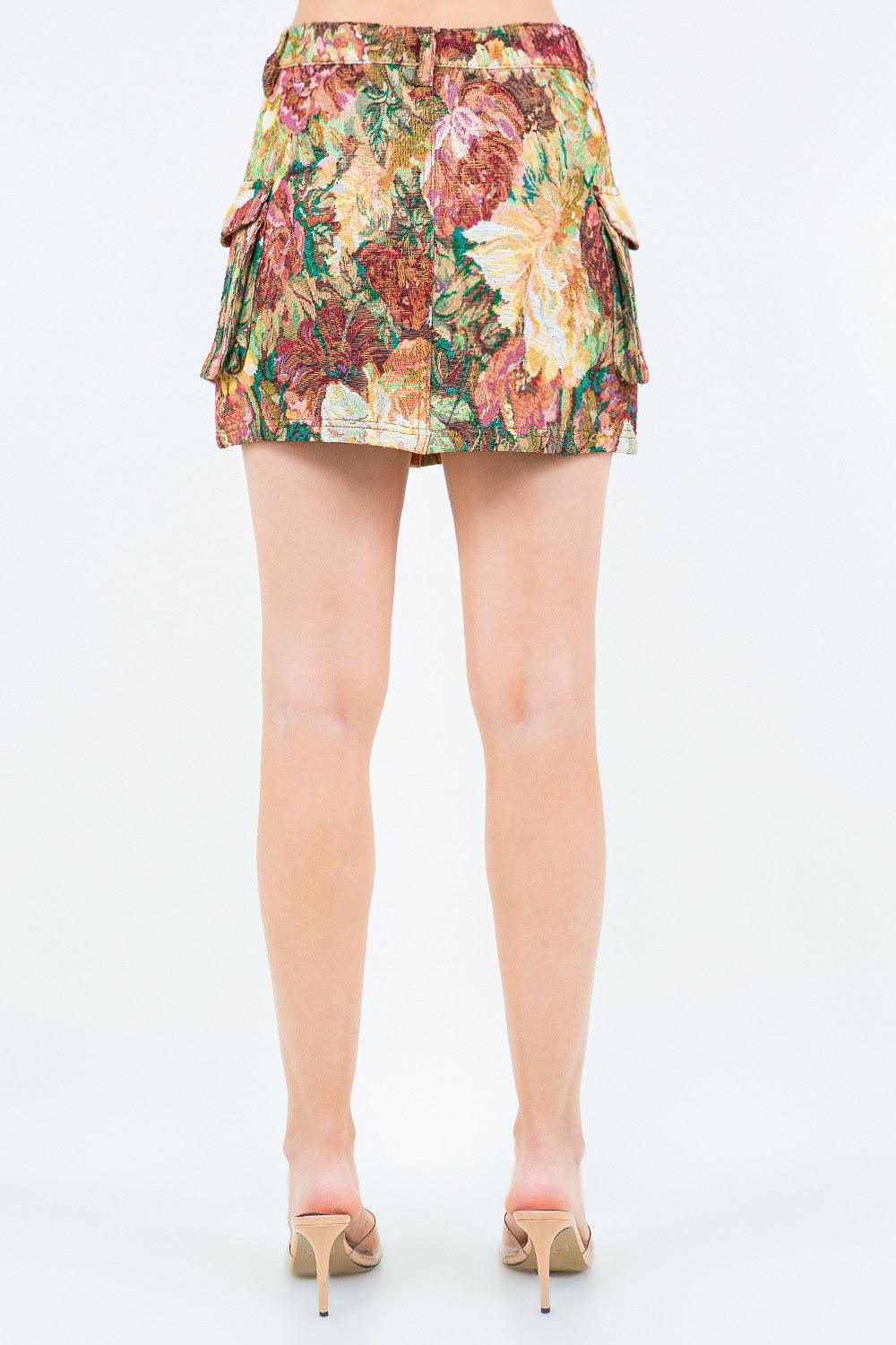 American Bazi Jacquard Weave Cargo Pocket Skirt Mini