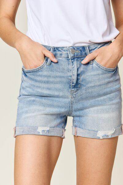 Judy Blue Full Size High Waist Rolled Denim Shorts for Summer - Selvanelle