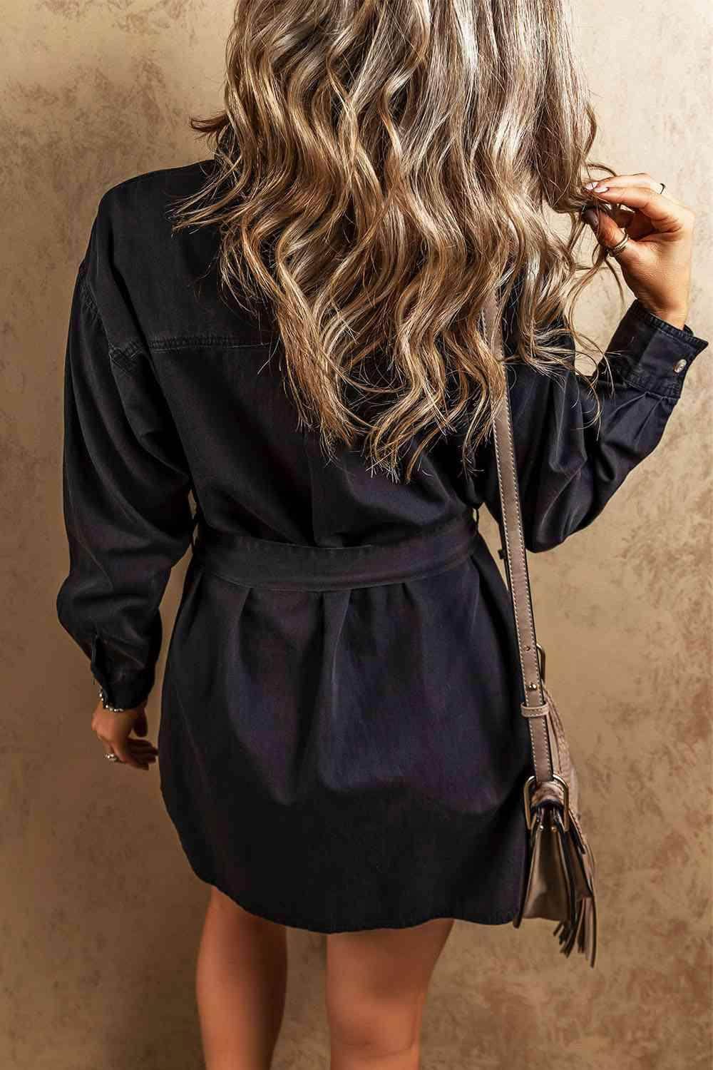 Button Up Collared Neck Denim Dress for Women Stylish Fit - Selvanelle