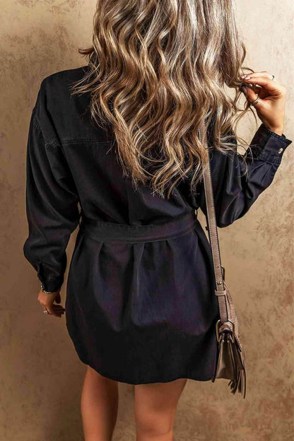Button Up Collared Neck Denim Dress for Women Stylish Fit - Selvanelle