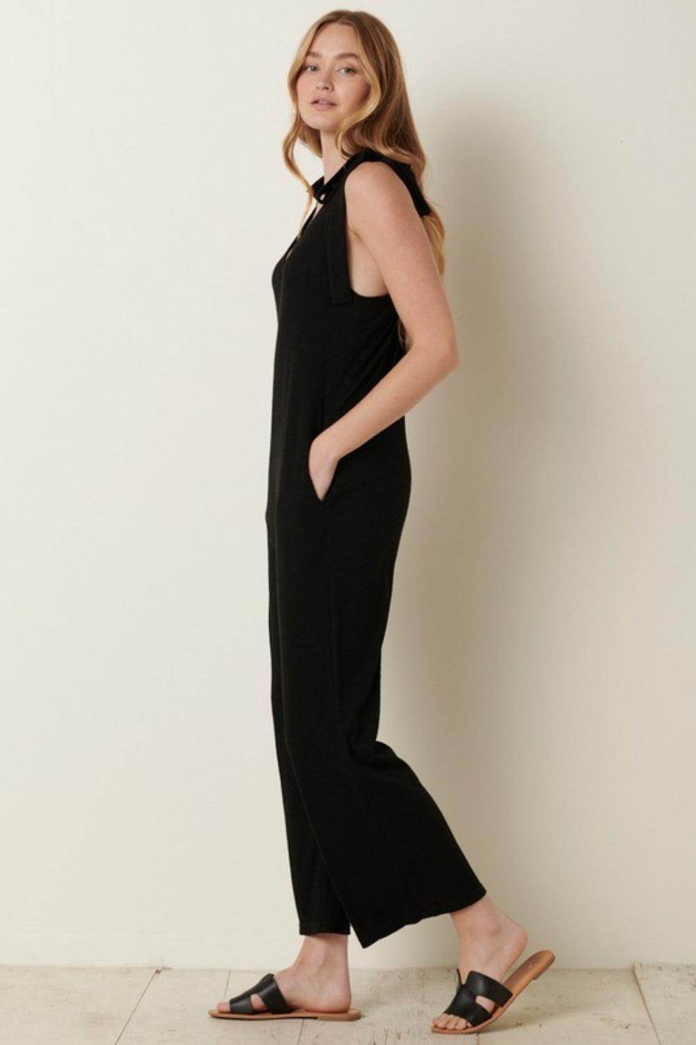 Mittoshop Rib Knit V-Neck Cross Back Jumpsuit for Women - Selvanelle