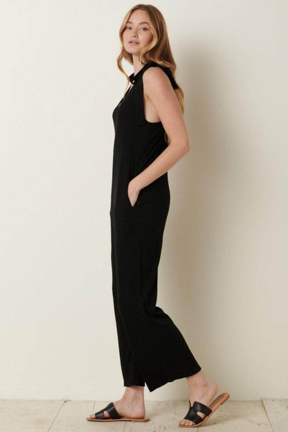 Mittoshop Rib Knit V-Neck Cross Back Jumpsuit for Women - Selvanelle