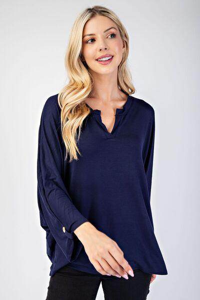 Celeste Full Size Notched Three-Quarter Sleeve Blouse for Women - Selvanelle