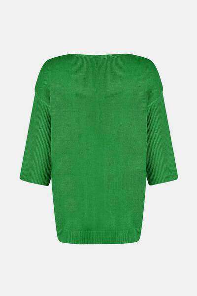 V-Neck Three-Quarter Sleeve Knit Top for Women Fashion - Selvanelle