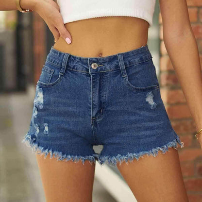Raw Hem Distressed Denim Shorts for Casual Summer Style - Selvanelle